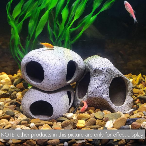 2PCS Aquarium Hideaway Rocks for Aquatic Pets to Breed, Play and Rest, Safe and Non-Toxic Fish Tank Ornaments, Ceramic Decor Rocks for Betta - Image 2