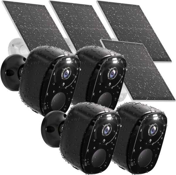 Security Cameras Wireless Outdoor: 4PC Cameras for Home Security with Solar Panel Battery Powered WiFi Security Solar Cameras with Color Night Vision, AI Motion Detection, Waterproof,Works Alexa