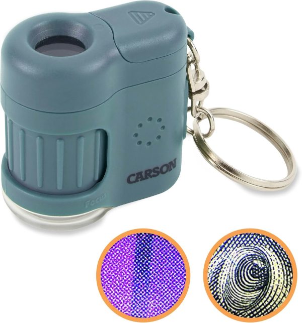 Carson MicroMini 20x Pocket Microscope, UV and LED Flashlight, Blue (MM-280B)