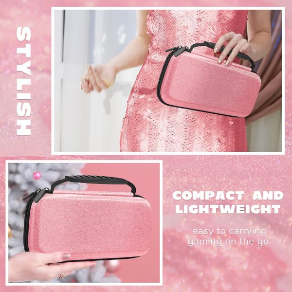 homicozy Glitter Carrying Case for Nintendo Switch & Switch OLED Console,Pink Hard Travel Case Shell Pouch for Nintendo Switch Console & Accessories,Protective Case Compatible with Nintendo for Girls - Image 3