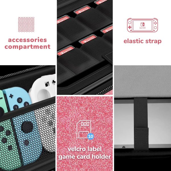 homicozy Glitter Carrying Case for Nintendo Switch & Switch OLED Console,Pink Hard Travel Case Shell Pouch for Nintendo Switch Console & Accessories,Protective Case Compatible with Nintendo for Girls - Image 6