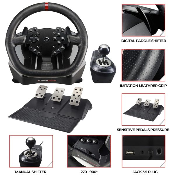 Superdrive - GS950-X 900° steering wheel with manual shifter, 3 pedals and paddle shifters for Xbox Serie X/S, PS4, Xbox One (programmable) - Image 5