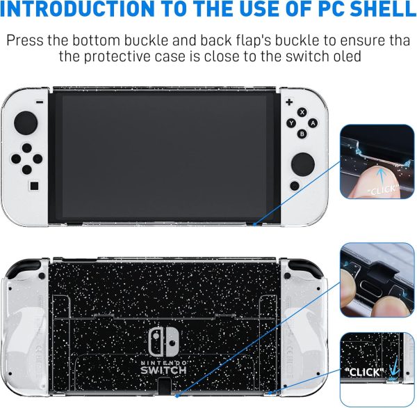 Improved - FANPL Sparkle Case Set for Nintendo Switch OLED 2021, Hard PC Cover for Switch OLED Console and Soft TPU Joy Con Grip Case, Accessories with Screen Protector, 12 Thumb Grip Caps (Glitter) - Image 4