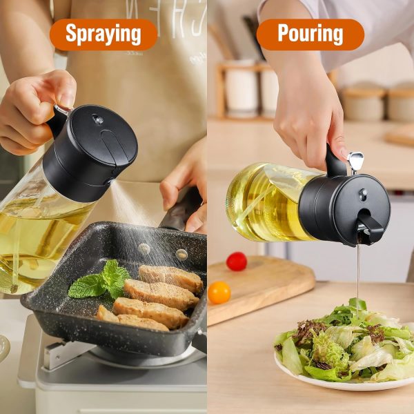 Glass Olive Oil Dispenser Bottle & Oil Sprayer Bottle 2 In 1 for Kitchen Cooking, Auto Flip Cap, 18oz Black - Image 2