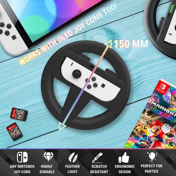 Orzly Steering Wheels for Nintendo Switch & OLED Console JoyCons, Racing Wheels for Mario Kart 8 Deluxe [Mariokart Switch Steering Wheel Joycon Controller Attachment Accessories]-Twin Pack [2X Black] - Image 3