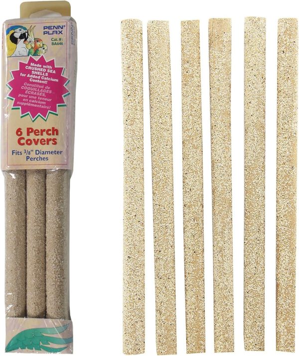 PENN-PLAX Sanded Bird Perch Covers – Made from Crushed Seashells – Great for Parakeets, Lovebirds, Parrotlets, Finches, Canaries, and More – Small – 6-Pack