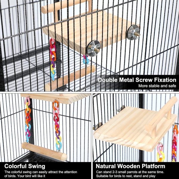 Bird Perches Cage Toys Parrot Wooden Platform Play Gyms Exercise Stands with Acrylic Wood Swing Ferris Wheel Chewing for Animals Green Cheeks, Baby Lovebird, Chinchilla, Hamster Budgie - Image 5