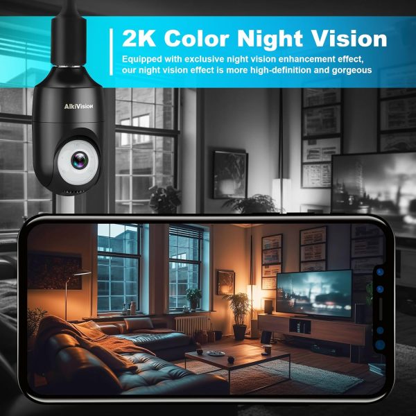 2K Light Bulb Security Camera Wireless Outdoor - 360° AI Motion Detection Cameras for Home Security Outside, 2.4G Hz, Full-Color Night Vision, Auto Tracking, Siren Alarm, SD/Cloud Storage - Image 2