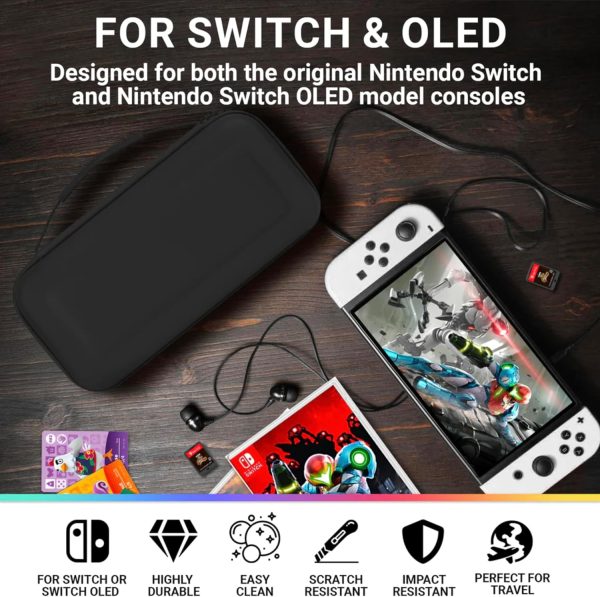 Orzly Carry Case Compatible with Nintendo Switch and New Switch OLED Console -Protective Hard Portable Travel Carry Case Shell Pouch with Pockets for Accessories and Games - Image 3