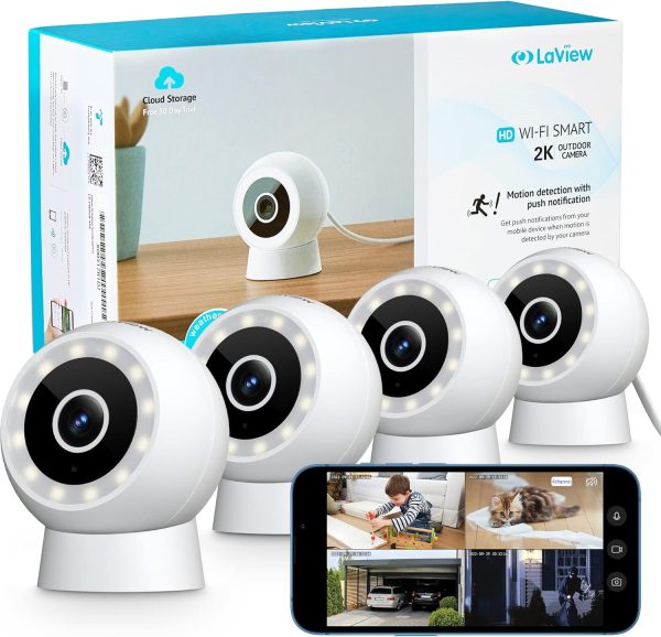 LaView 4MP 2K Security Cameras Outdoor Indoor Wired,IP65, Starlight Sensor & 100 Ft Night Vision,Motion/Person Detection,2-Way Audio/Spotlight,US Cloud,Compatible With Alexa,iOS & Android & Web Access