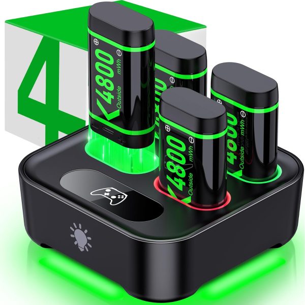 Charger with 4x4800mWh Rechargeable Battery Pack for Xbox One/Xbox Series X|S Controllers, Xbox Series Controller Battery Charging Station for Xbox One/One S/One X/Elite(4 Packs)