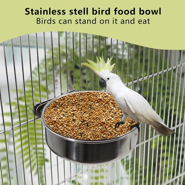 2 Pcs Small Bird Feeding Dish Cups,Parrot Food Bowl Cage with Clamp Holder Stainless Steel,Birdcage Coop Water Feeder for Cockatiel Parakeet Macaw Finches Lovebirds Small Animals (2 Pack, Small) - Image 5