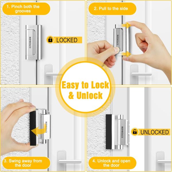 Home Security Door Locks 2 Pack, Metal Door Reinforcement Lock, 3" Withstands 800 lbs of Impact for Inward Swing Doors, Defender Security Door Lock, Prevent Unauthorized Entry (Silver) - Image 4