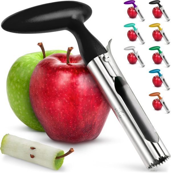 Zulay Kitchen Premium Apple Corer Tool - Ultra Sharp, Stainless Steel, Serrated Blades for Easy Coring - Easy to Use & Clean, Durable Apple Corer Remover for Baking Apples & More - Black