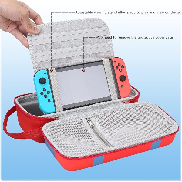 Mario Carry Case for Nintendo Switch/Switch OLED - Built-in Stand Compatible with Switch AC Adapter, Switch Dock or Pro Controller, Portable Travel Case for Switch Console Pro Controller Accessories - Image 7