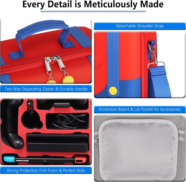 Mario Carrying Case for Nintendo Switch - Compatible with Switch OLED, Portable Hard Messenger Bag for Switch Console, Switch Dock, Pro Controller, Joy-Con grip, Poke Ball Plus & Accessories - Image 5