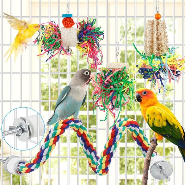 Bird Toys Bird Shredding Foraging Toys Parakeet Toy Chewing Hanging Toy Bird Shredded Paper Bird Cage Accessories Bird Rope Perch for Conure Cockatiel Budgies Lovebird Parrotlet (Without Rope Perch) - Image 4