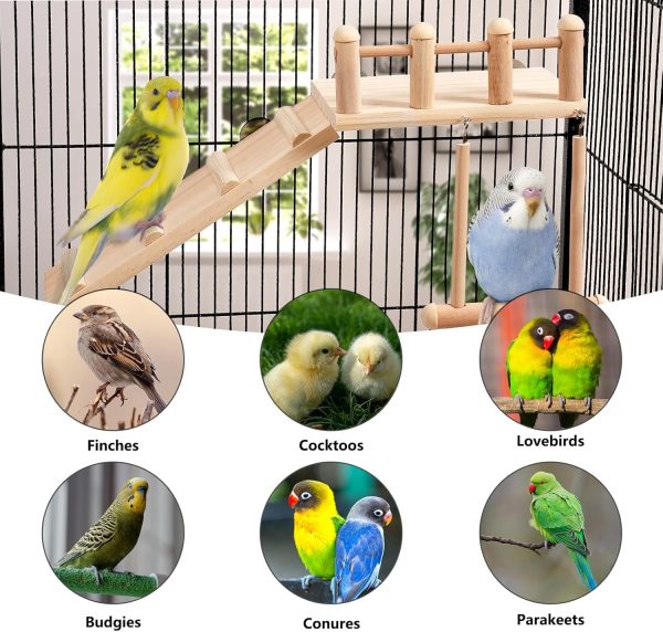 Bird Perches Platform Swing with Climbing Ladder, Parakeet Cage Accessories Wooden Playing Gyms Exercise Sturdy for Small Birds - Image 4