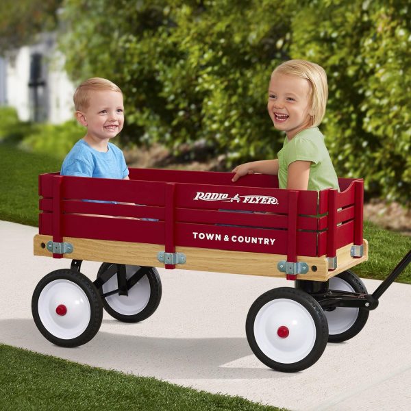 Radio Flyer Town and Country Wooden Wagon Kids Ride-On Outdoor Rolling Toy with Removable Side Panels and Foldable Long Handle, Red - Image 8