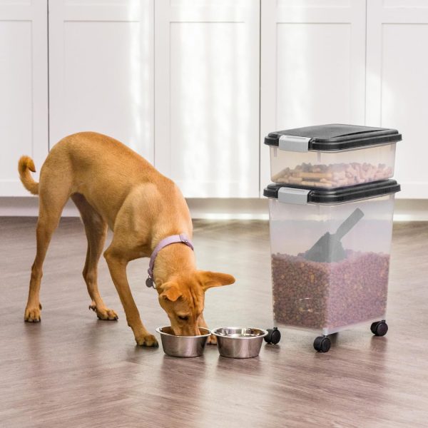 IRIS USA Dog Food Storage Container, 30 lbs & 11 lbs Combo, Cat Food Storage Container, Dog Treat Container, Airtight, Stackable, 2-Cup Scoop, Wheels, Easy Mobility, Black - Image 3