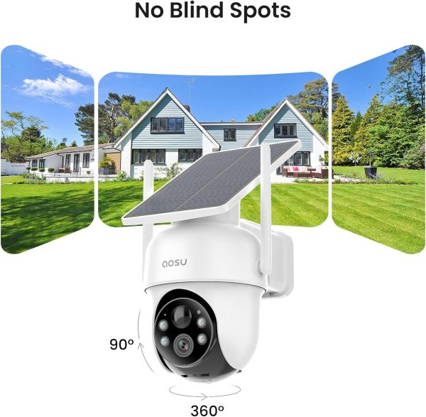 AOSU Security Cameras Outdoor Wireless, 4 Cam-Kit, No Subscription, Solar-Powered, Home Security Cameras System with 360° Pan & Tilt, Auto Tracking, 2K Color Night Vision, Easy Setup, 5G & 2.4G WiFi - Image 5