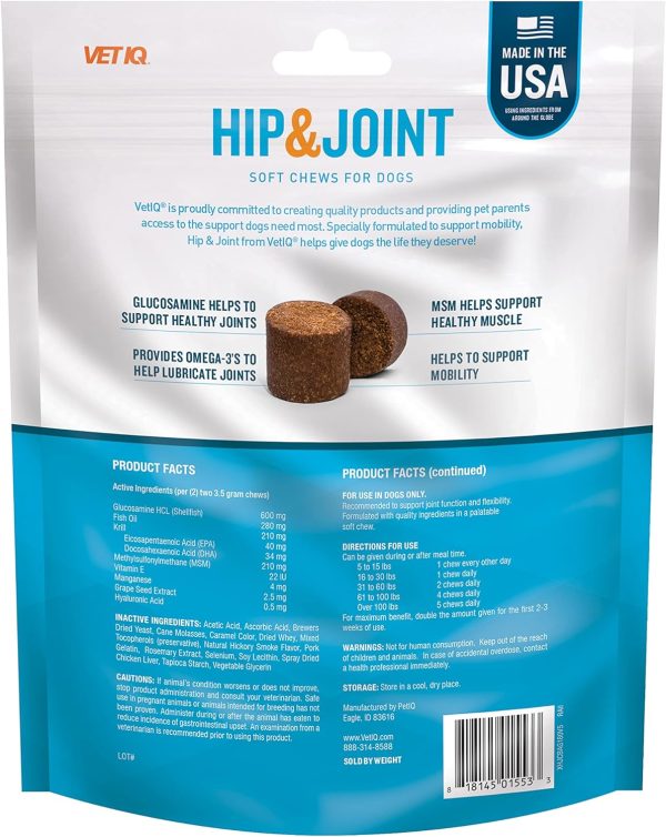 VetIQ Glucosamine Hip & Joint Supplement for Dogs, 180 Soft Chews, Dog Joint Support Supplement with MSM and Krill, Dog Health Supplies Large & Small Breed, Chicken Flavored Chewables - Image 2