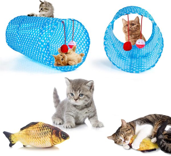 AILUKI 35 PCS Cat Toys Kitten Toys Assortments,Variety Catnip Toy Set Including 2 Way Tunnel,Cat Feather Teaser,Catnip Fish,Mice,Colorful Balls and Bells for Cat,Puppy,Kitty - Image 2