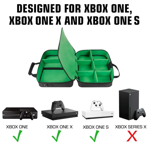 USA GEAR Console Carrying Case - Xbox Travel Bag Compatible with Xbox One and Xbox Series S with Water Resistant Exterior and Accessory Storage for Xbox Controllers, Cables, Gaming Headsets - Green - Image 2