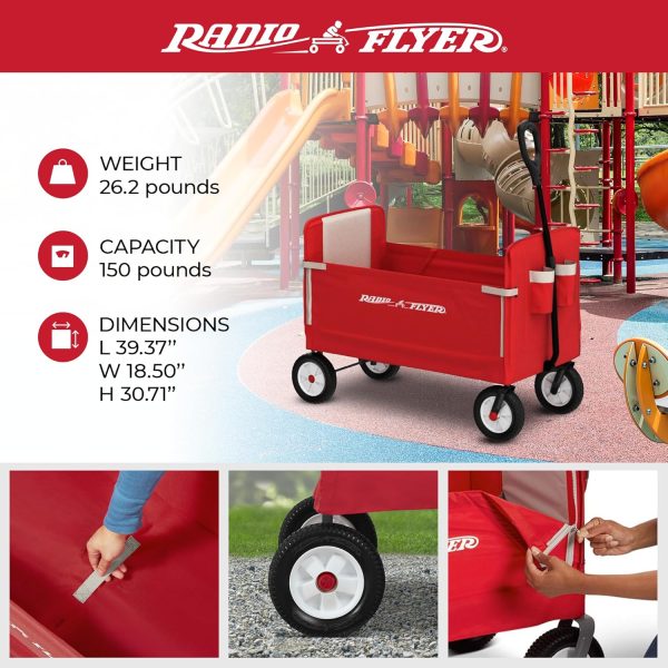 Radio Flyer All Terrain 3 in 1 Wagon for Kids and Cargo with 1 Hand Flat Fold, High Seat Backs, and Off Road Real Rubber Tires, Red - Image 3