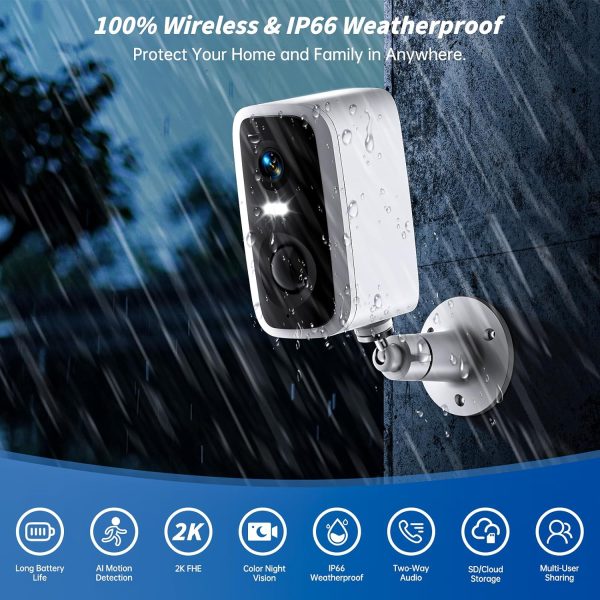 Security Cameras Wireless Outdoor, 2K HD Battery Powered Cameras for Home Security Outside EseeCloud, 2.4G WiFi Surveillance Indoor AI Motion Detection Spotlight Night Vision 2-Way Talk Waterproof - Image 2