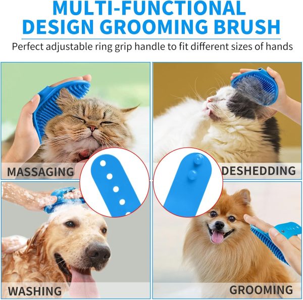 Comotech 3PCS Dog Bath Brush | Dog Shampoo Brush | Dog Scrubber for Bath | Dog/Grooming/Washing Brush Scrubber with Adjustable Ring Handle for Short & Long Haired Dogs/Cats (Blue Blue White) - Image 5