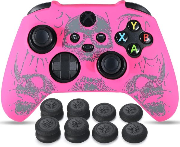 Laser Carving Silicone Skin for Xbox Series X/S Controller x 1(Skulls Grey PiB) with Exclusive Thumb Grips x 8