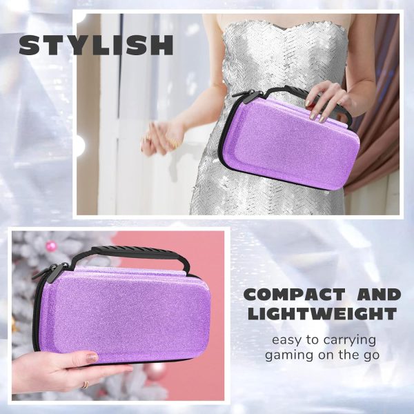 Glitter Carrying Case for Nintendo Switch and Switch OLED Console,Purple Hard Travel Case Shell Pouch for Nintendo Switch Console & Accessories,Protective Carry Case Compatible with Nintendo for Girls - Image 3