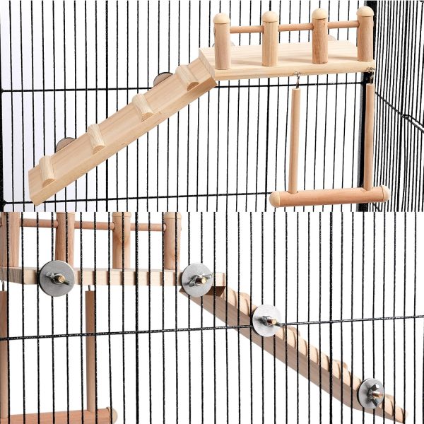 Bird Perches Platform Swing with Climbing Ladder, Parakeet Cage Accessories Wooden Playing Gyms Exercise Sturdy for Small Birds - Image 6