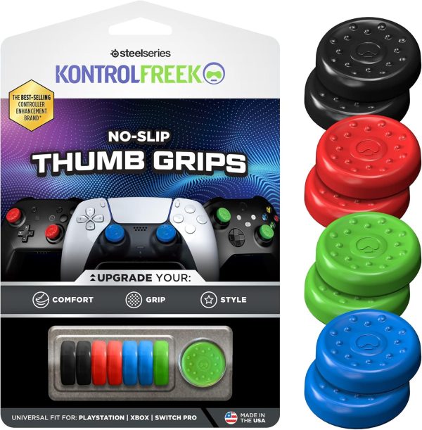 KontrolFreek No-Slip Thumb Grips | Universal Edition for Nintendo Switch Pro, PlayStation 4 (PS4), PlayStation 5 (PS5), Xbox One & Xbox Series X Controller | 8-Pack | Blue/Green/Red/Black