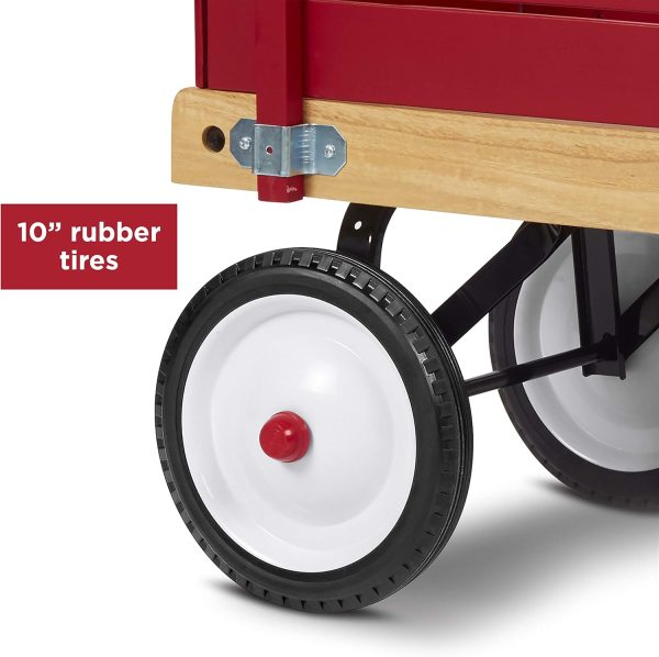 Radio Flyer Town and Country Wooden Wagon Kids Ride-On Outdoor Rolling Toy with Removable Side Panels and Foldable Long Handle, Red - Image 6