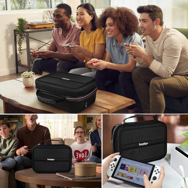 ivoler Carrying Storage Case for Nintendo Switch/For Switch OLED Model (2021),Portable Travel All Protective Hard Messenger Bag Soft Lining 18Games for Switch Console Pro Controller Accessories Black - Image 9