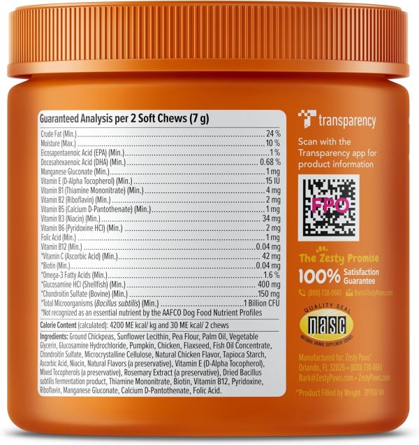 Zesty Paws Multivitamin Treats for Dogs - Glucosamine Chondroitin for Joint Support + Digestive Enzymes & Probiotics - Grain Free Dog Vitamin for Skin & Coat + Immune Health - Chicken Flavor - 90ct - Image 5