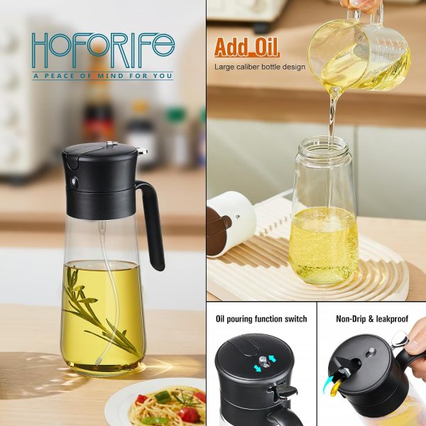 Glass Olive Oil Dispenser Bottle & Oil Sprayer Bottle 2 In 1 for Kitchen Cooking, Auto Flip Cap, 18oz Black - Image 5