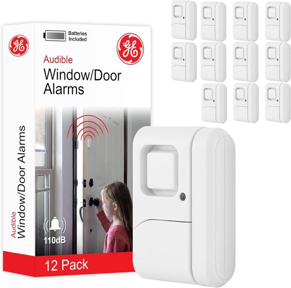 GE Personal Security Window and Door Alarm, 12 Pack, DIY Protection, Burglar Alert, Wireless Chime/Alarm, Easy Installation, Home Security, Ideal for Home, Garage, Apartment and More, White, 45989