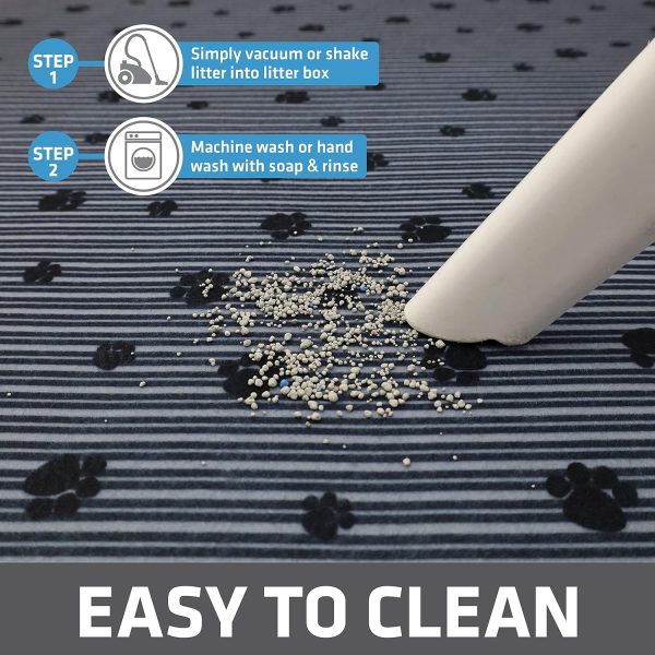 Drymate Original Cat Litter Mat, Contains Mess from Box, Protects Floors, Urine-Proof, Machine Washable, Soft on Kitty Paws, Absorbent, Waterproof (USA Made, Recycled Content) (28”x36”)(GreyStripePaw) - Image 5