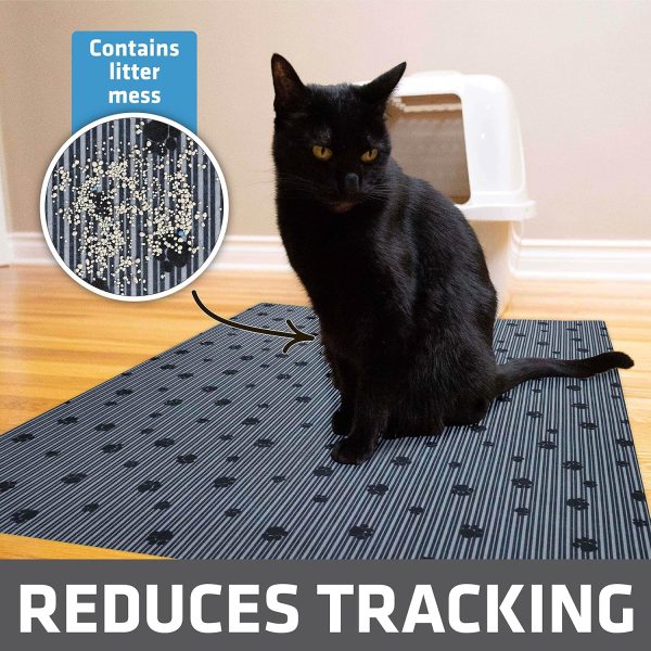 Drymate Original Cat Litter Mat, Contains Mess from Box, Protects Floors, Urine-Proof, Machine Washable, Soft on Kitty Paws, Absorbent, Waterproof (USA Made, Recycled Content) (28”x36”)(GreyStripePaw) - Image 2