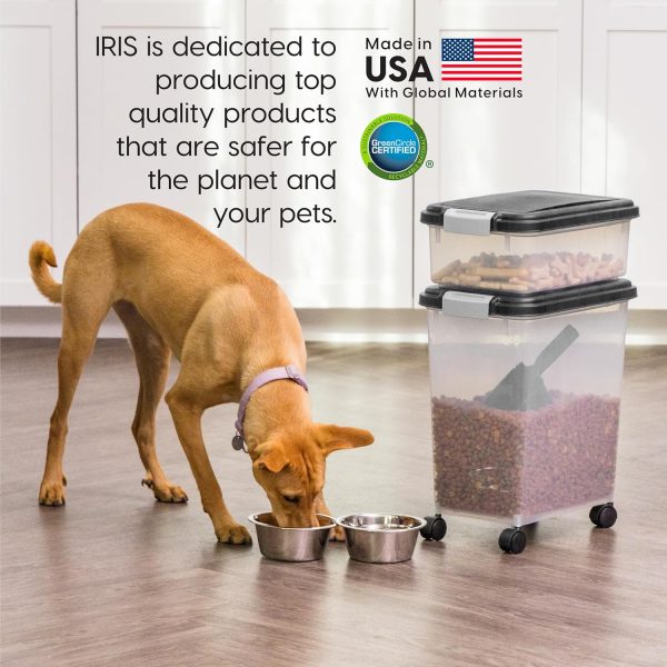 IRIS USA Dog Food Storage Container, 30 lbs & 11 lbs Combo, Cat Food Storage Container, Dog Treat Container, Airtight, Stackable, 2-Cup Scoop, Wheels, Easy Mobility, Black - Image 4