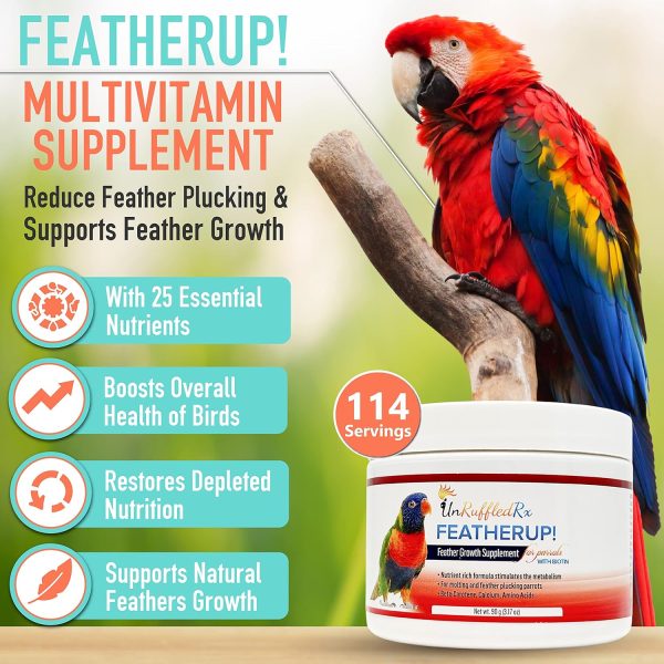 FeatherUp! Bird Vitamins with Biotin for Beautiful Plumage - Feather Growth Supplements for Parrots - 90 gm - 240 Servings - Image 8