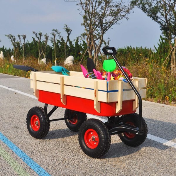 All Terrain Wagons for Kids Wagon with Removable Wooden Side Panels Garden Wagon Cart Heavy Duty with Steel Wagon Bed Folding Wagons for Kids/Pets Ideal Gift for Kids Halloween Christmas,Red - Image 9