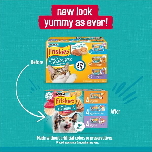 Purina Friskies Wet Cat Food Variety Pack, Tasty Treasures Prime Filets (With Ocean Fish and Tuna, With Chicken and With Turkey) - (Pack of 12) 5.5 oz. Cans - Image 2