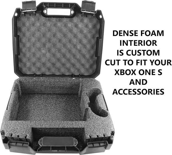 CASEMATIX Travel Case Compatible with Xbox One S - Hard Shell Carrying Case with Protective Foam Compartments for Console, Controller, Power Adapter, Games and More Accessories, Case Only - Image 4