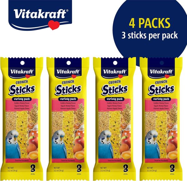 Vitakraft Crunch Sticks Parakeet Treat - Honey, Egg, and Apple- Pet Bird Treat Toy - Multi Variety Pack of 12 Sticks… - Image 2