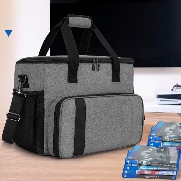 CURMIO Carrying Case Compatible for PS5, PS4, PS4 Pro, Xbox Series S, Xbox One/ One S/ One X and Xbox 360, Playstation 5 Storage Bag for Console and Gaming Accessories, Gray (Bag Only) - Image 6