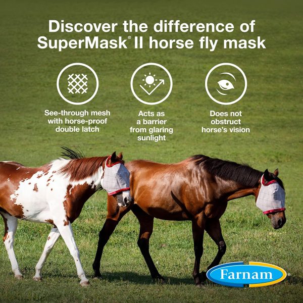 SuperMask II Fly Mask Without Ears for Average Size Horses, Full Face Coverage and Eye Protection from Insect Pests, Structured Classic Styling Mesh with Plush Trim, Horse Size - Image 3